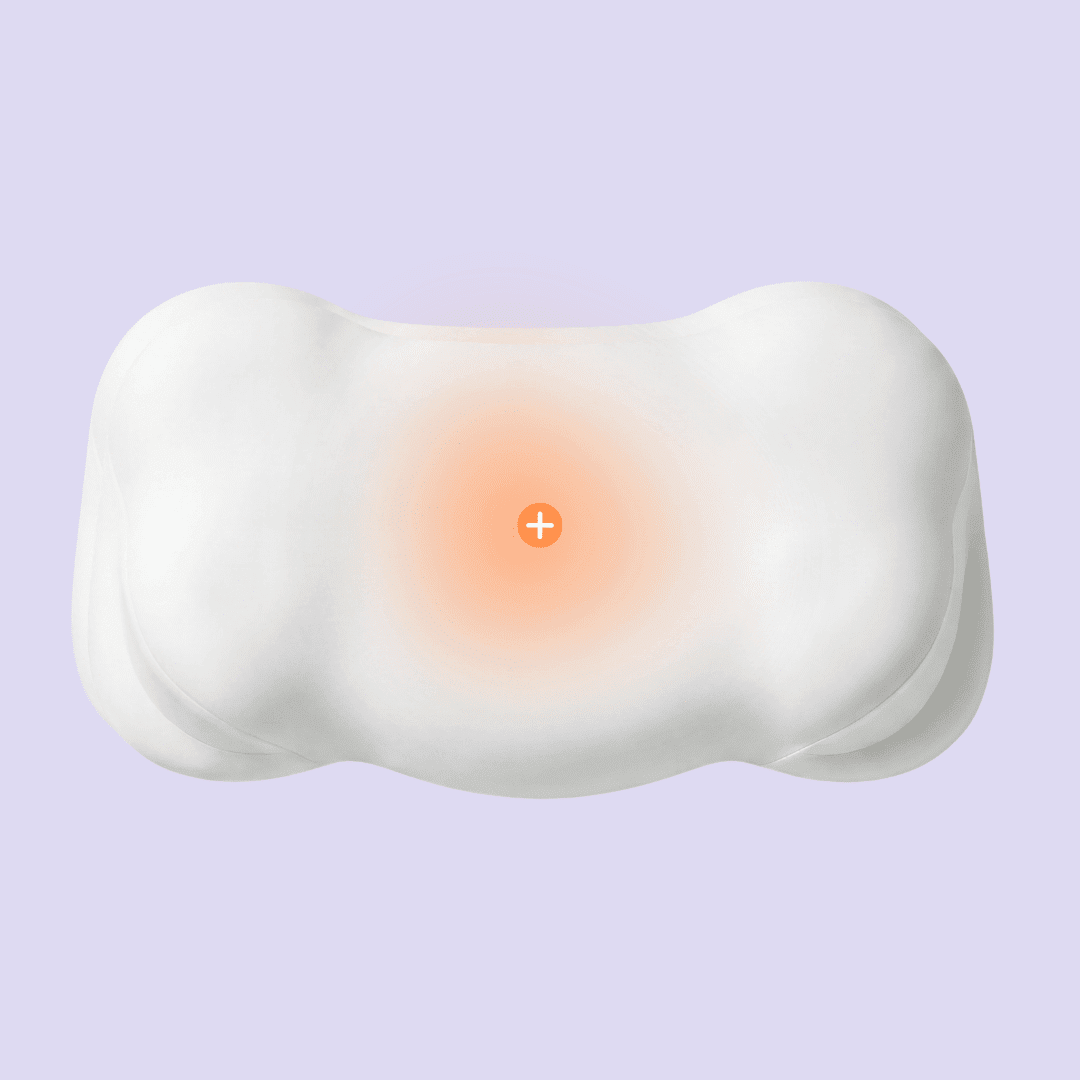 Ergonomic contoured pillow design showing pressure point highlighted at the neck support zone
