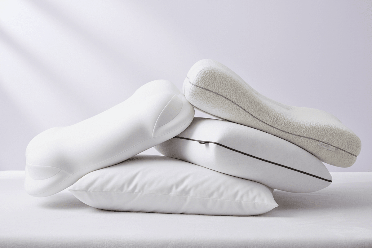 Multiple ergonomic pillows stacked and compared side by side — illustrating the 2026 buyer's guide to finding the best orthopaedic pillow for neck pain and cervical alignment in the UK