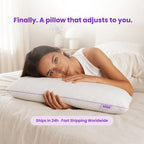 Woman lying on her side on SORA Adjust ergonomic pillow with Finally a pillow that adjusts to you headline
