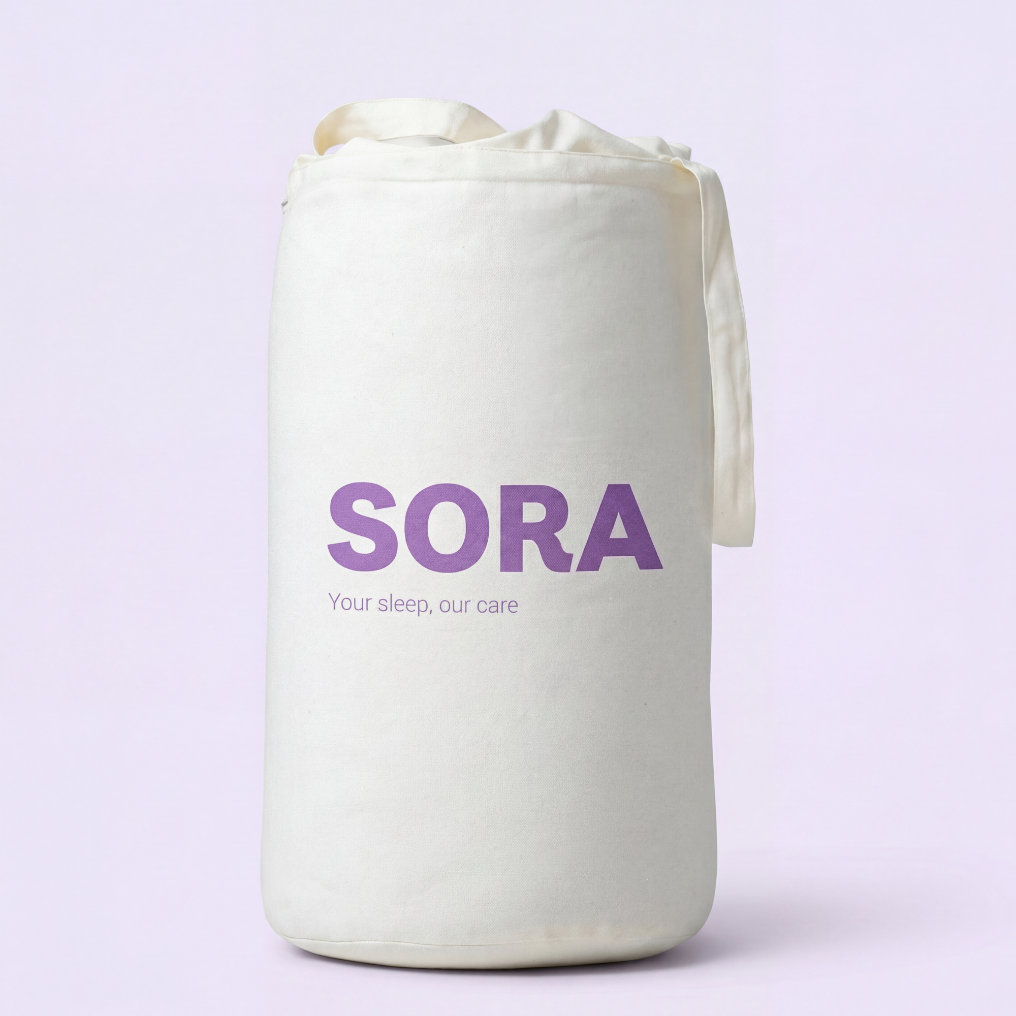 SORA Cloud ergonomic pillow shown from above on blush pink background with orange annotation arrows pointing to two zones. Soft Side for Back Sleepers at the top and Cervical Channel for Side Sleepers at the bottom