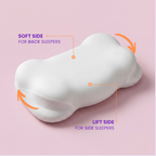 SORA Cloud ergonomic pillow travel bag in cream canvas with purple SORA logo, displayed on lavender background with tagline Your pillow. Everywhere.