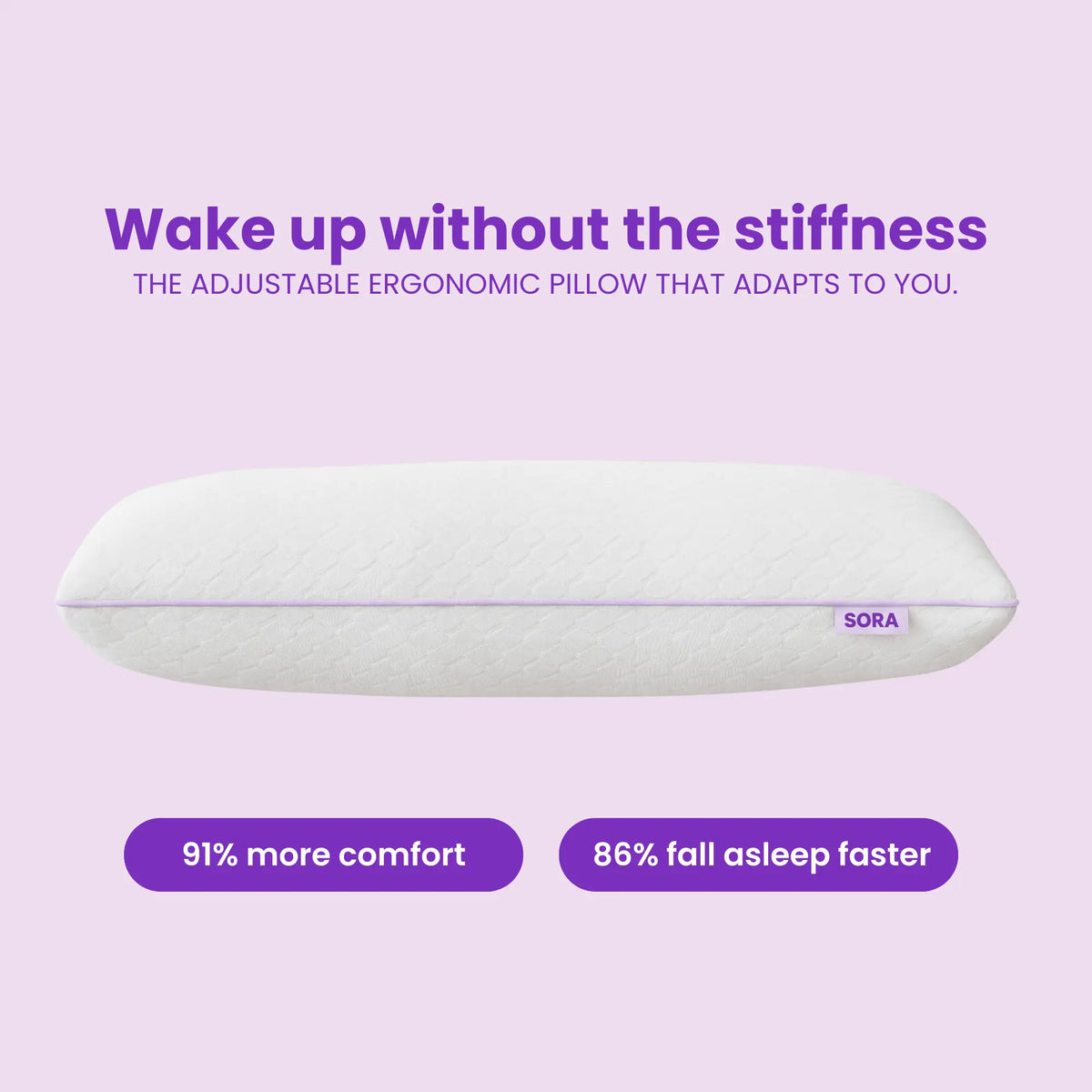 SORA Adjust ergonomic pillow on lavender background