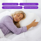 Woman sleeping SORA Cloud pillow chiropractor approved ergonomically certified hypoallergenic premium memory foam