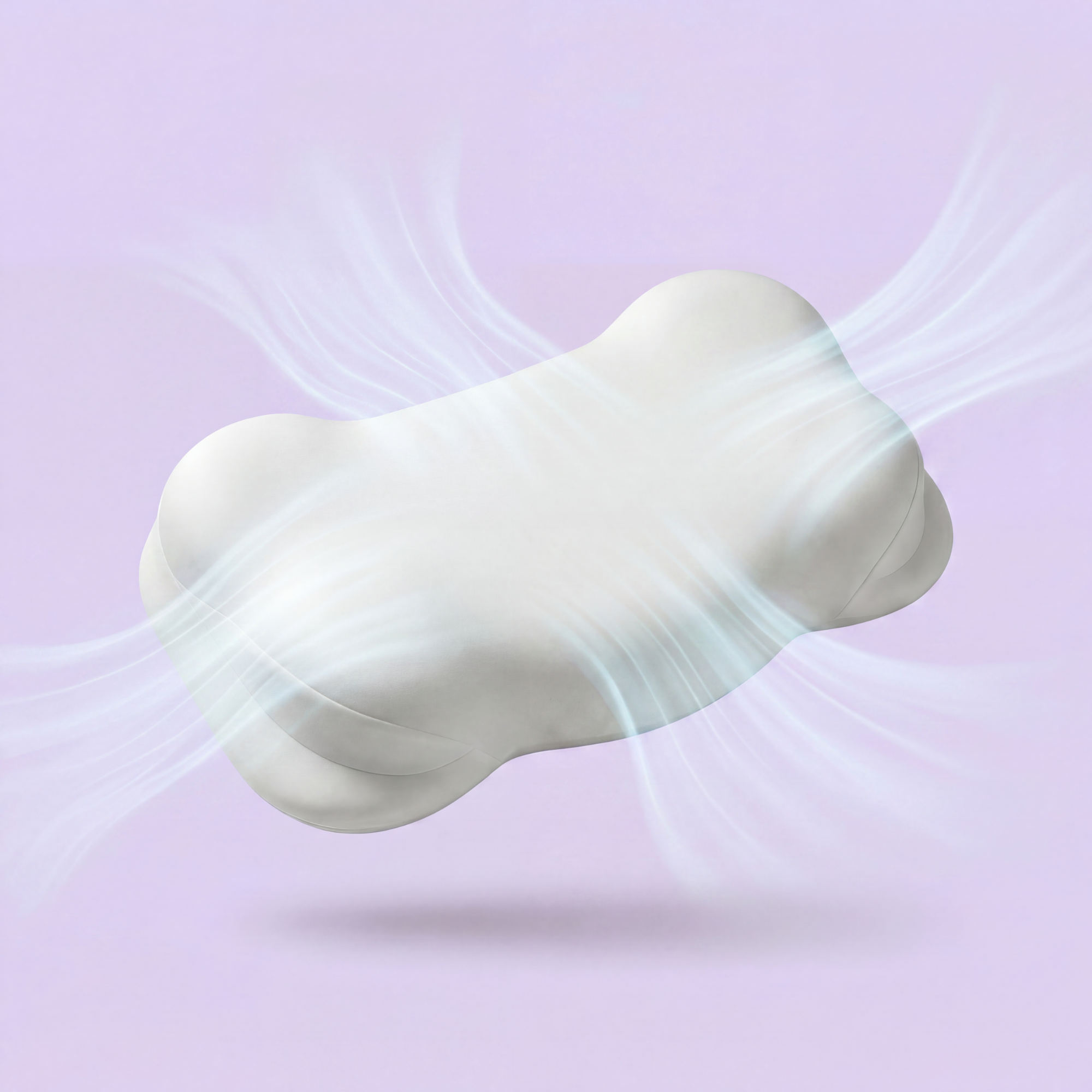 SORA Cloud ergonomic pillow floating airflow cooling streams breathable CleanWeave cover hot sleepers lavender background