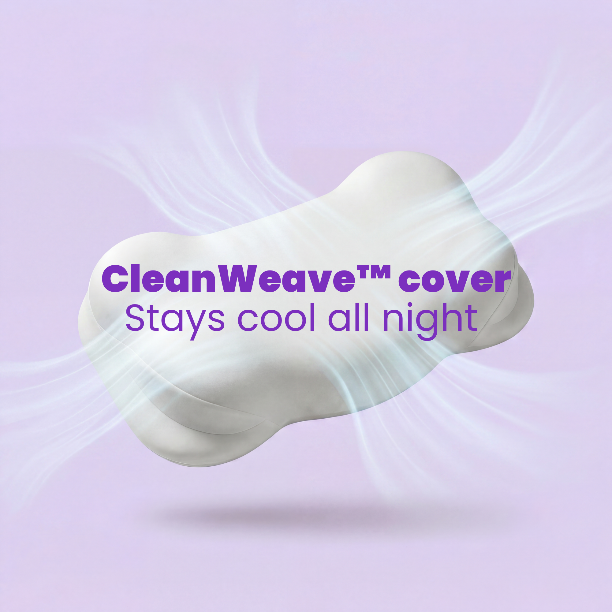CleanWeave™ cover / Stays cool all night / Airflow visual around floating pillow