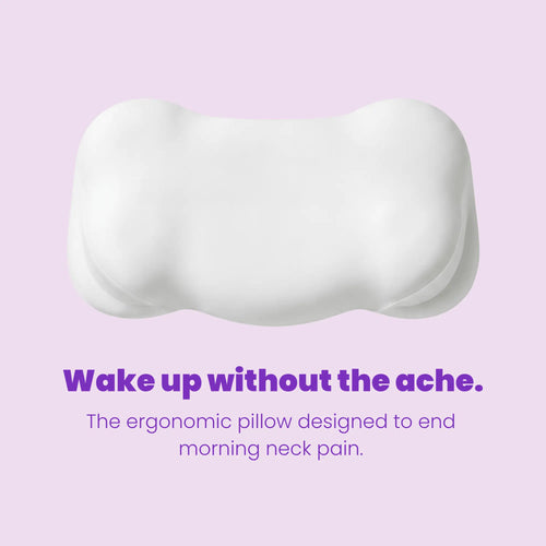 SORA Cloud white ergonomic contoured pillow lavender background wake up without the ache neck pain relief
